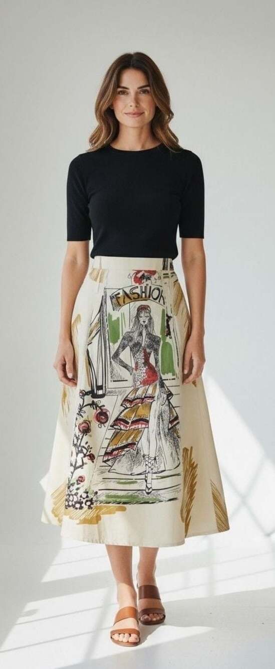 Her Destiny Fashion Graphic Print Midi Skirt